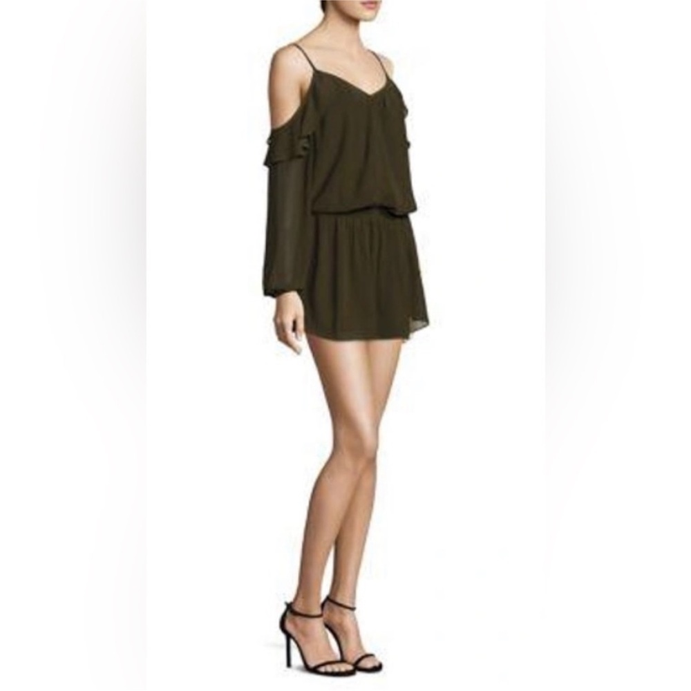 Ramy Brook mini “Misti” dress, dark green with open shoulders NWT
